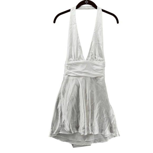 Zara Dresses & Skirts - ZARA Dress Womens Small White Satin Halter Mini Back Bow Open Back Party New Tag